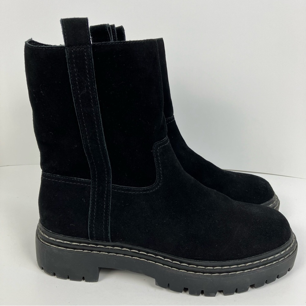 Splendid Alexxi Suede Moto Style Lug Sole Boots Black Zip Closure Sz 8.5 - Picture 10 of 16